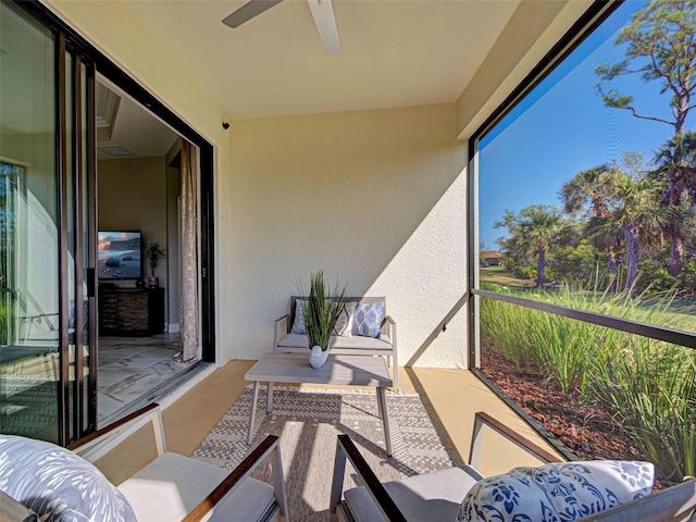 220 Sarezzo Cir, Nokomis, FL 34275 - sunroom / solarium featuring ceiling fan and an outdoor hangout area
