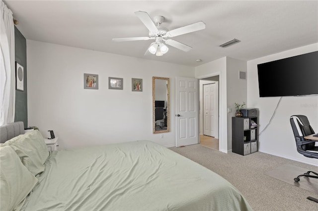5264 Albion Rd, Venice, FL 34293 - bedroom featuring visible vents, a ceiling fan, baseboards, and light carpet