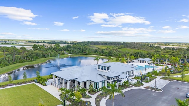 aerial view with a water view