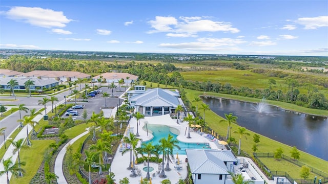 aerial view featuring a water view