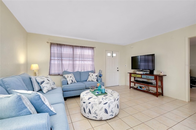 living area with light tile patterned flooring