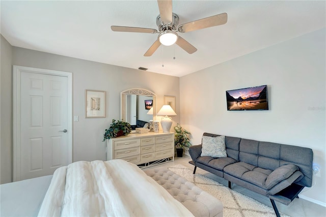 bedroom with visible vents and a ceiling fan