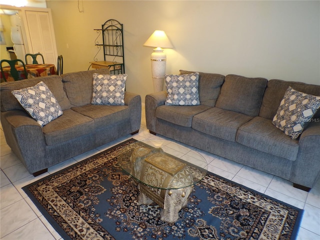 living room featuring tile patterned flooring