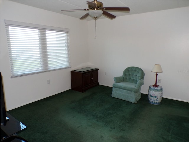 unfurnished room with carpet floors and ceiling fan