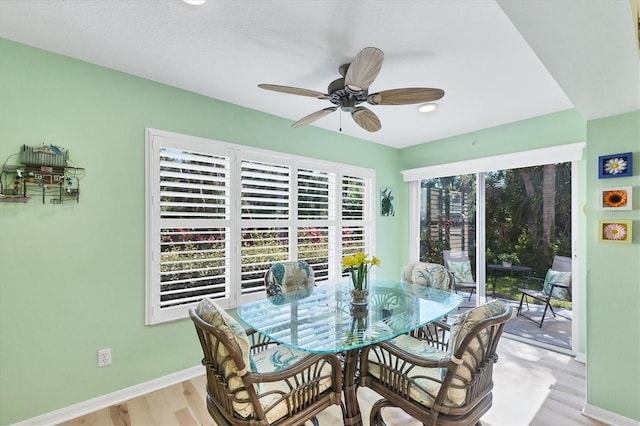 819 Montrose Dr Unit 102, Venice, FL 34293 - dining area with baseboards, recessed lighting, ceiling fan, and light wood-type flooring