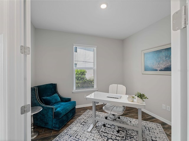 8304 Shooting Star Rd, Sarasota, FL 34241 - home office with baseboards and dark wood finished floors