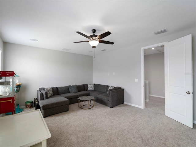 8304 Shooting Star Rd, Sarasota, FL 34241 - living area with carpet floors, a ceiling fan, and baseboards