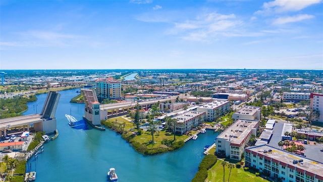 bird's eye view with a view of city and a water view