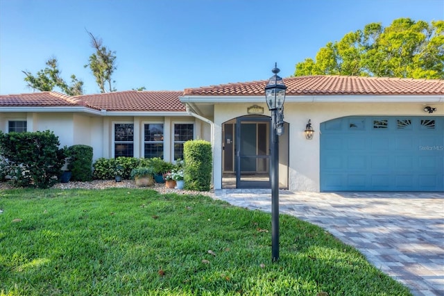 316 Signorelli Dr, Nokomis, FL 34275 - single story home featuring a tile roof, a garage, stucco siding, a front yard, and driveway