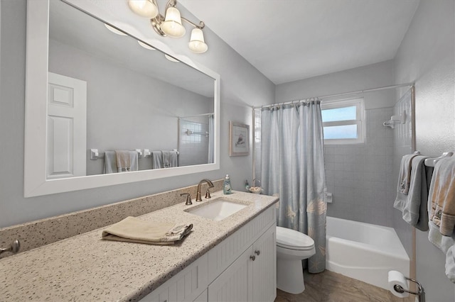 316 Signorelli Dr, Nokomis, FL 34275 - bathroom with vanity, shower / bath combo, toilet, and wood finished floors