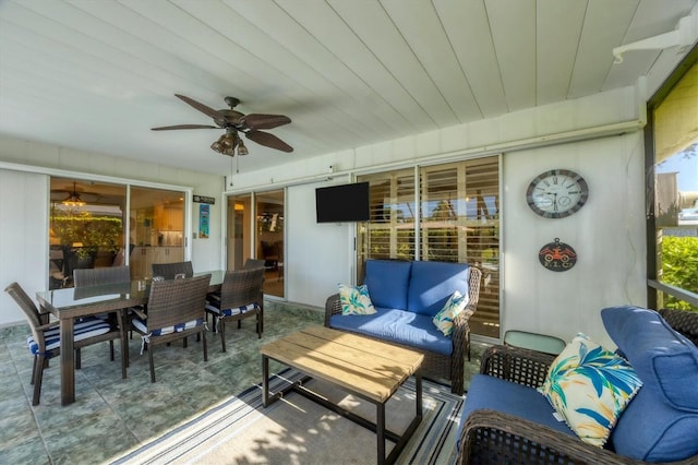 316 Signorelli Dr, Nokomis, FL 34275 - sunroom / solarium with outdoor dining area, ceiling fan, and outdoor lounge area