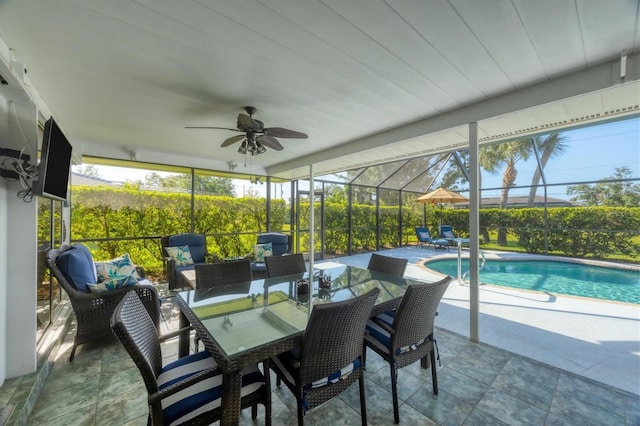 316 Signorelli Dr, Nokomis, FL 34275 - sunroom with an outdoor living space, a ceiling fan, and a healthy amount of sunlight
