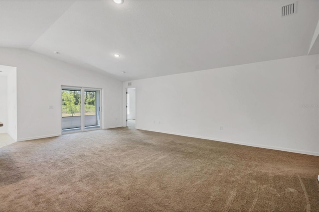 2032 Jagust Rd, North Port, FL 34288 - spare room featuring visible vents, vaulted ceiling, recessed lighting, and carpet