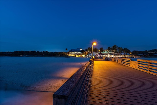 view of dock with a water view