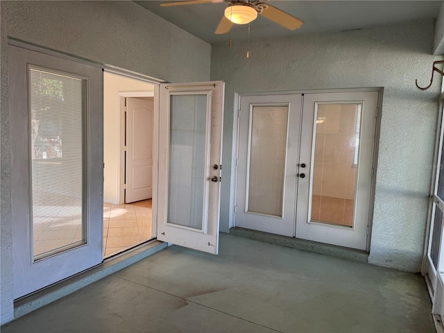 1483 Prairie Ter, North Port, FL 34286 - entrance to property featuring french doors, ceiling fan, and a patio