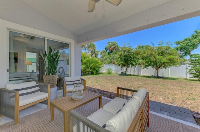 view of patio / terrace with a ceiling fan and an outdoor hangout area
