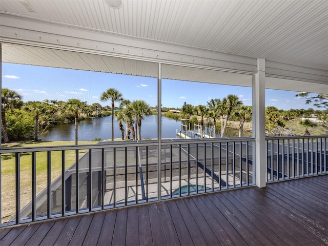 wooden deck with a water view