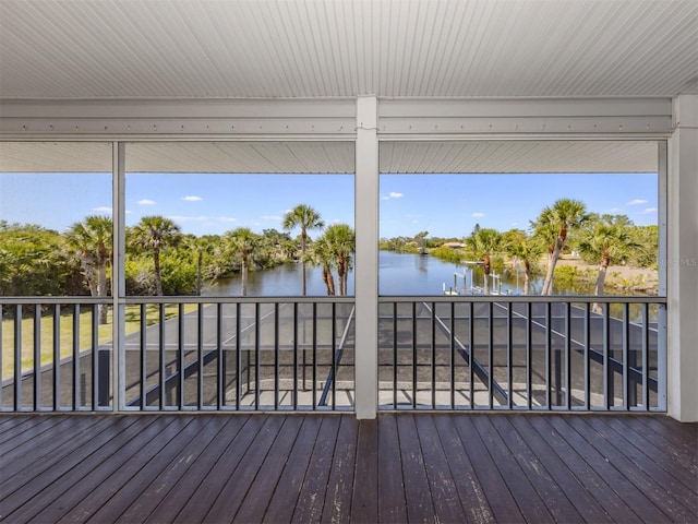deck with a water view