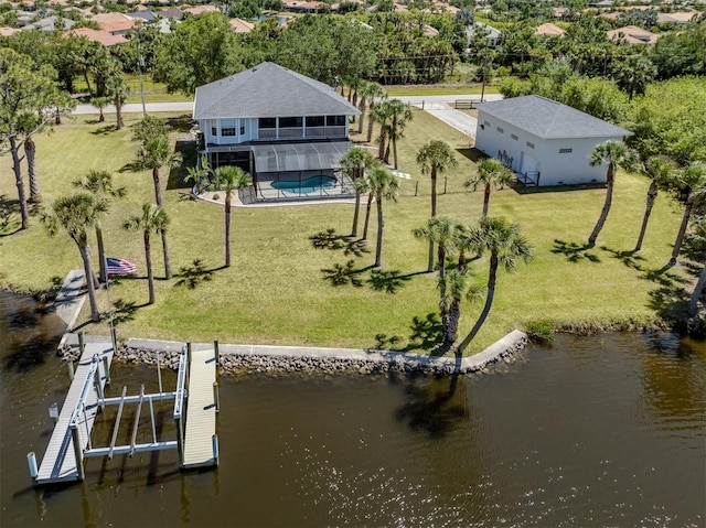 aerial view with a water view