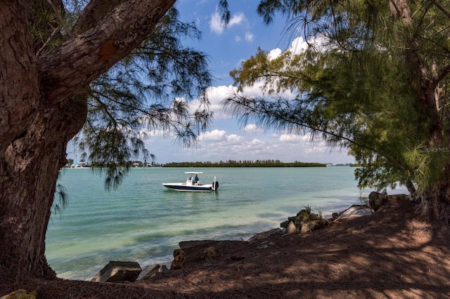 view of dock with a water view