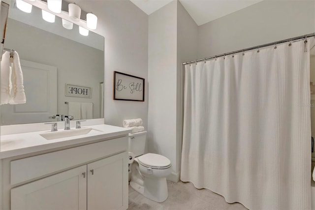 25069 Pearl Lake Cir, Englewood, FL 34223 - full bathroom with toilet, vanity, tile patterned flooring, and curtained shower