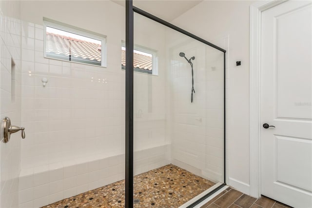bathroom with a shower stall