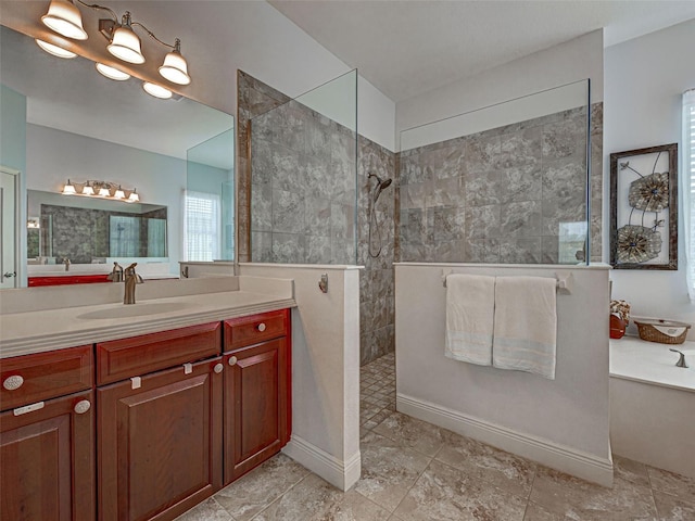 515 Sawgrass Bridge Rd, Venice, FL 34292 - bathroom featuring a walk in shower, vanity, and tile patterned floors