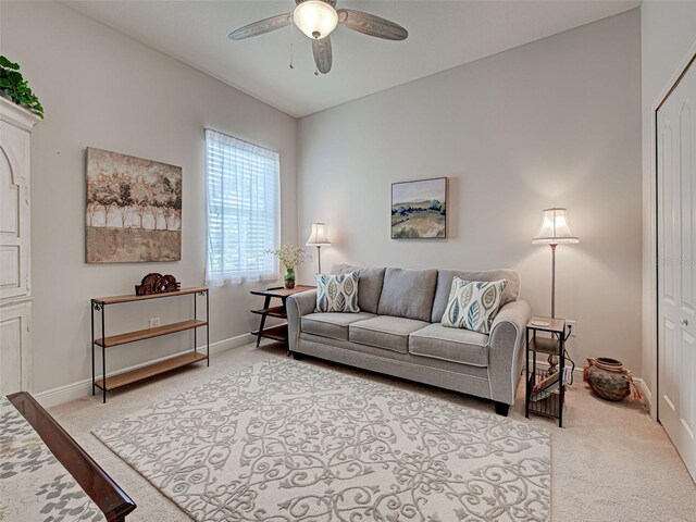 515 Sawgrass Bridge Rd, Venice, FL 34292 - carpeted living room featuring a ceiling fan and baseboards