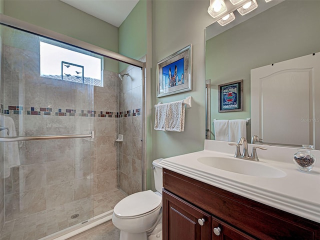 515 Sawgrass Bridge Rd, Venice, FL 34292 - bathroom featuring a stall shower, toilet, and vanity