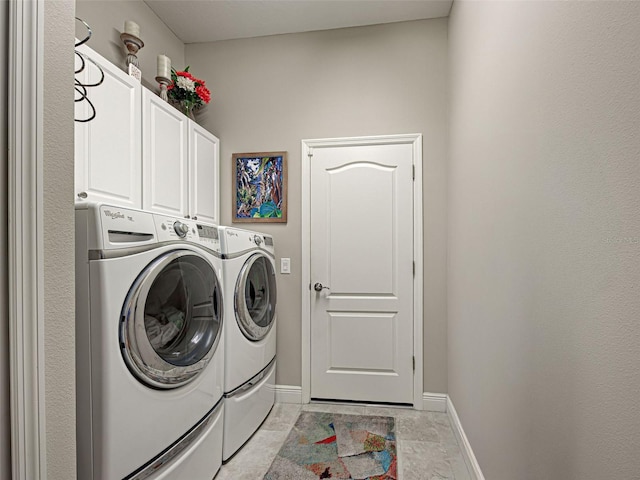 515 Sawgrass Bridge Rd, Venice, FL 34292 - clothes washing area with cabinet space, washer and dryer, and baseboards
