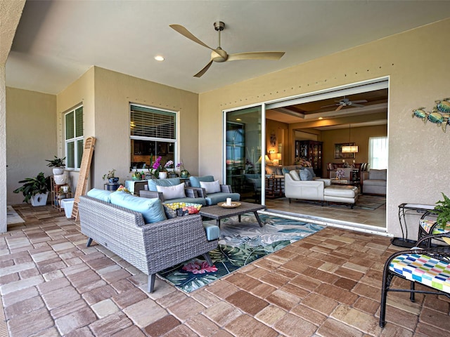 515 Sawgrass Bridge Rd, Venice, FL 34292 - view of patio with an outdoor living space and a ceiling fan