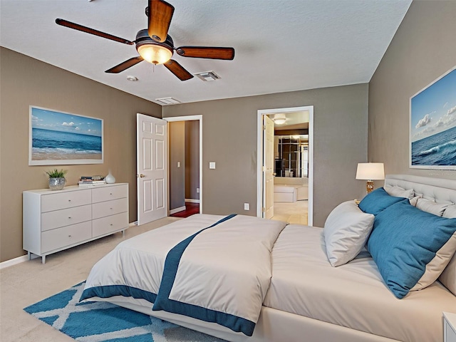 4103 Kinlock St, North Port, FL 34286 - bedroom with light colored carpet, ceiling fan, and ensuite bathroom