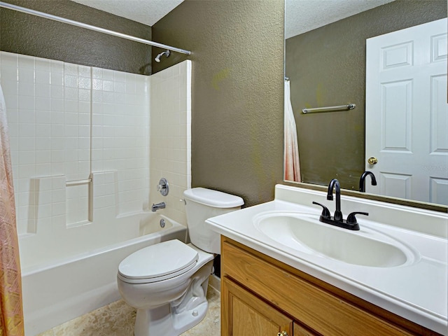 4103 Kinlock St, North Port, FL 34286 - full bathroom with a textured wall, shower / bath combo with shower curtain, vanity, and tile patterned flooring