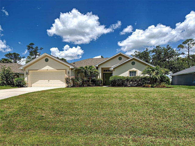 4103 Kinlock St, North Port, FL 34286 - ranch-style house with a garage, a front yard, driveway, and stucco siding