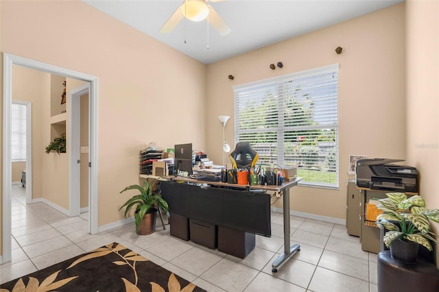 3950 Pepper Ln, North Port, FL 34287 - office area with ceiling fan, light tile patterned flooring, and baseboards