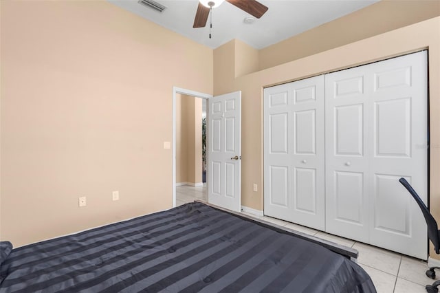 3950 Pepper Ln, North Port, FL 34287 - unfurnished bedroom with light tile patterned floors, a closet, and ceiling fan