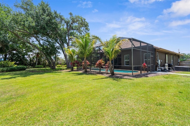 3950 Pepper Ln, North Port, FL 34287 - view of grassy yard featuring a lanai and an outdoor pool