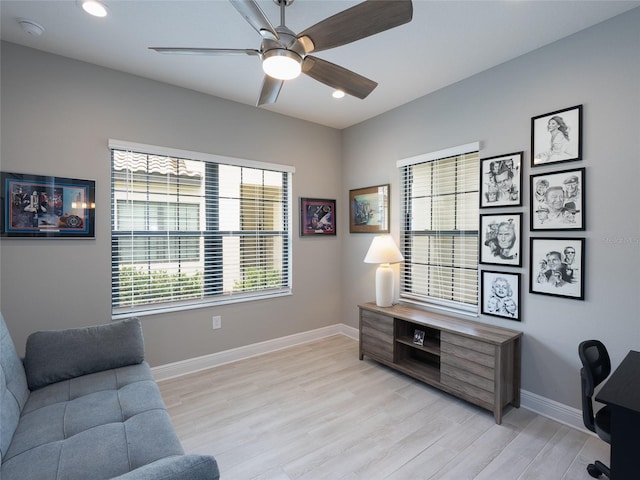 249 Tracino Ter, Nokomis, FL 34275 - office with light wood-style floors, ceiling fan, recessed lighting, and baseboards