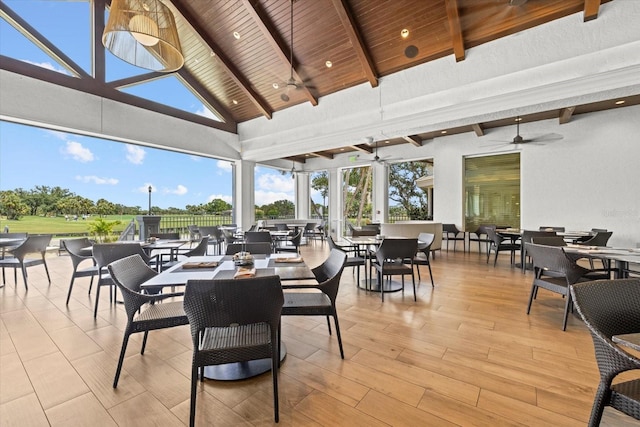 427 Autumn Chase Dr, Venice, FL 34292 - view of patio with outdoor dining space, a ceiling fan, and golf course view