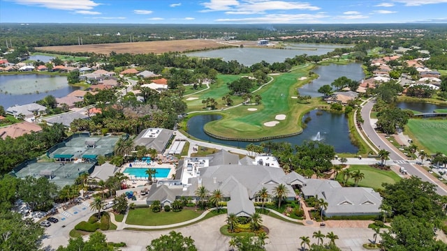 427 Autumn Chase Dr, Venice, FL 34292 - aerial overview of property's location with nearby suburban area, a large body of water, and a pool area