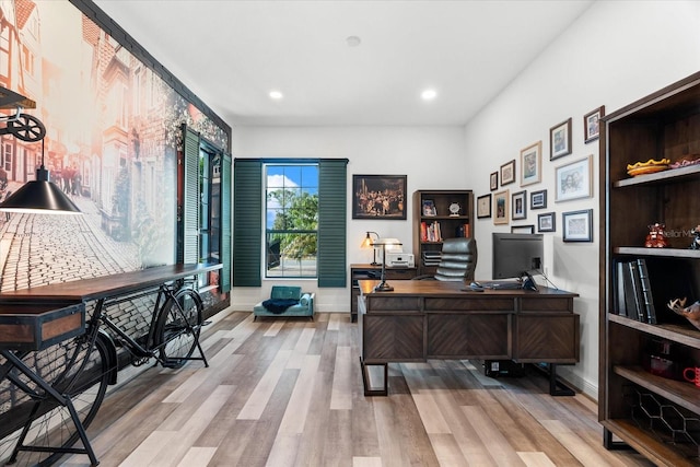329 Myrtle Ave, Nokomis, FL 34275 - office area with wood finished floors, baseboards, and recessed lighting