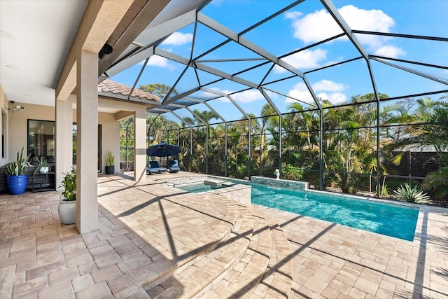 329 Myrtle Ave, Nokomis, FL 34275 - view of pool with a patio area, glass enclosure, and a pool with connected hot tub
