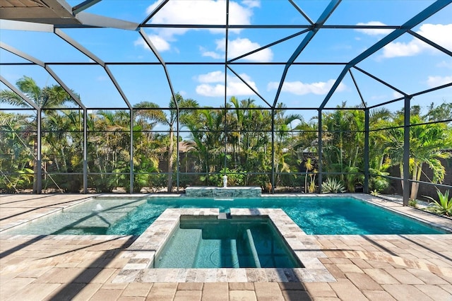 329 Myrtle Ave, Nokomis, FL 34275 - view of swimming pool with a pool with connected hot tub, glass enclosure, and a patio area