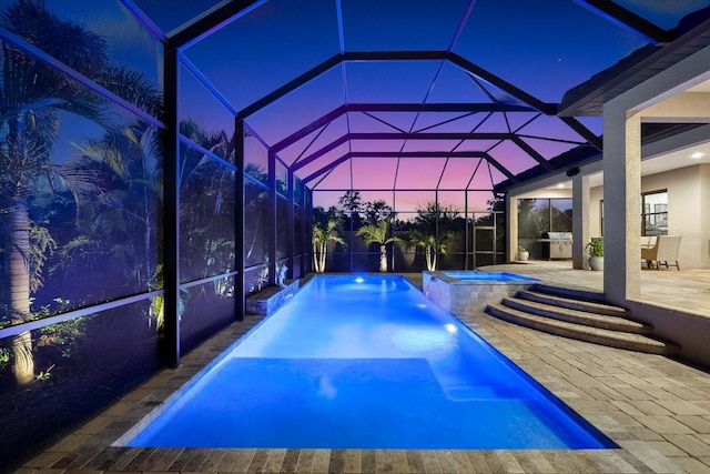 329 Myrtle Ave, Nokomis, FL 34275 - outdoor pool with an in-ground hot tub, a patio area, and glass enclosure