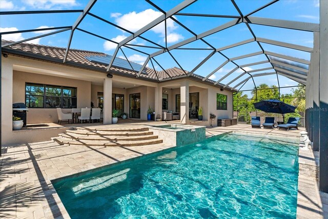 329 Myrtle Ave, Nokomis, FL 34275 - view of pool featuring an outdoor hangout area, a patio, and a pool with connected hot tub