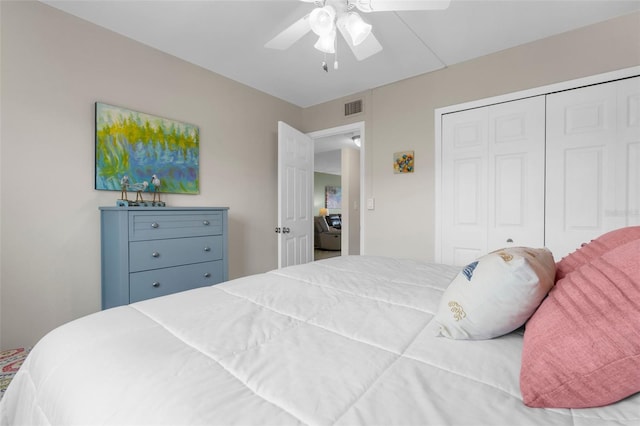 bedroom with a closet and ceiling fan