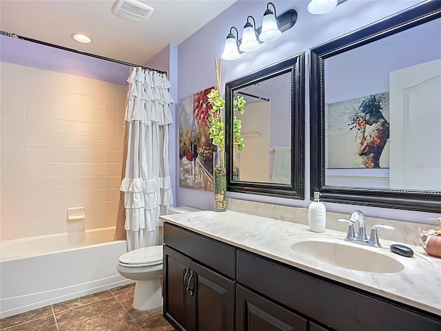 9019 39th Street Cir E, Parrish, FL 34219 - bathroom with toilet, vanity, shower / tub combo with curtain, and tile patterned floors