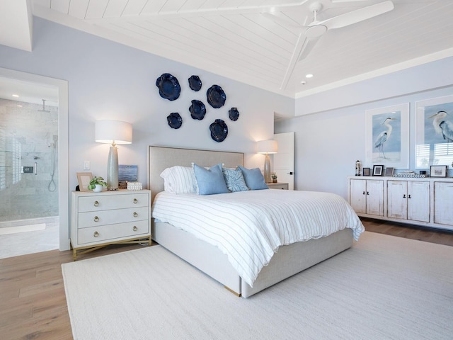 3516 Casey Key Rd, Nokomis, FL 34275 - bedroom with wood finished floors, ensuite bath, a ceiling fan, and wood ceiling
