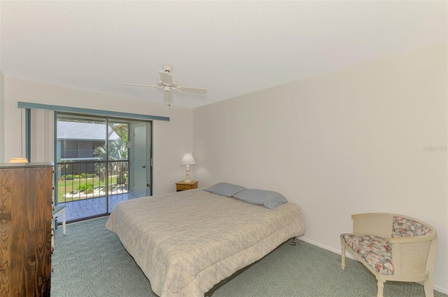 1730 Manasota Beach Rd Unit 215, Englewood, FL 34223 - bedroom featuring carpet floors, access to exterior, baseboards, and a ceiling fan