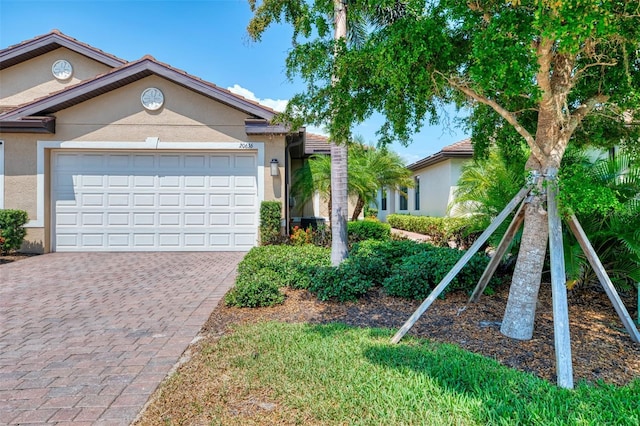 20636 Swallowtail Ct, Venice, FL 34293 - view of front facade with stucco siding, an attached garage, and driveway
